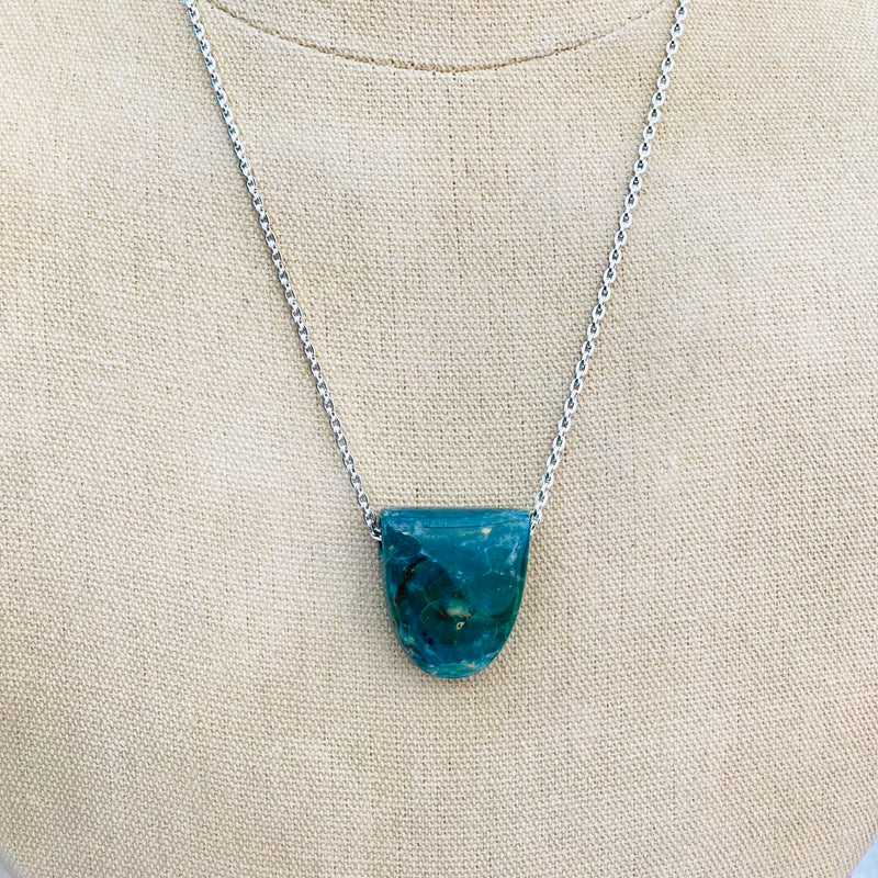 Sterling Silver & Chrysocolla 1”x1.5” Necklace