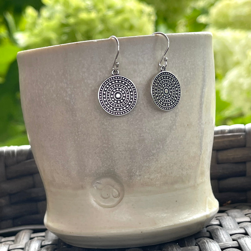 Sterling Silver 1/2” Patterned Disc Earrings
