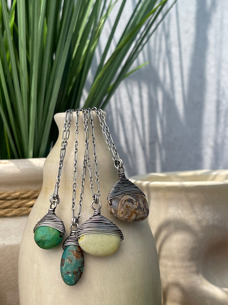 One of a Kind - Sterling Silver Wire-Wrapped Gemstone Necklaces