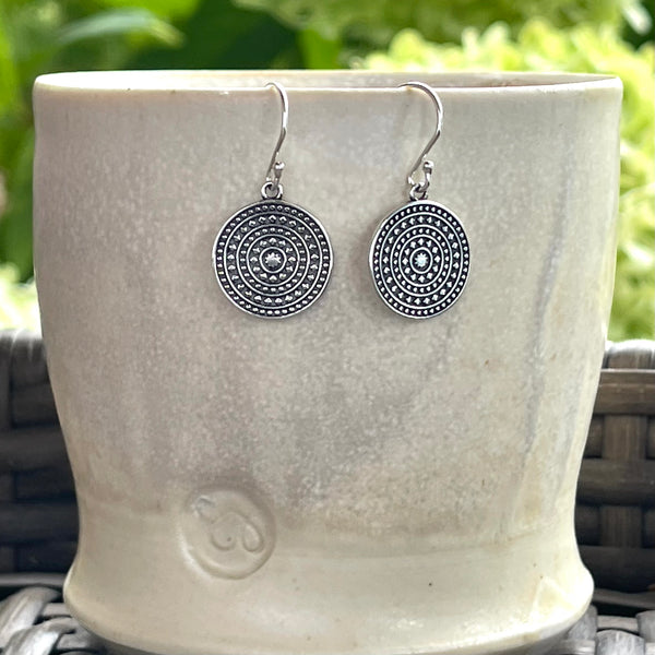 Sterling Silver 1/2” Patterned Disc Earrings