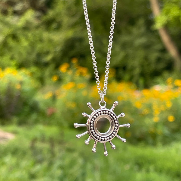Sterling Silver 1” Beaded Sunburst Necklace