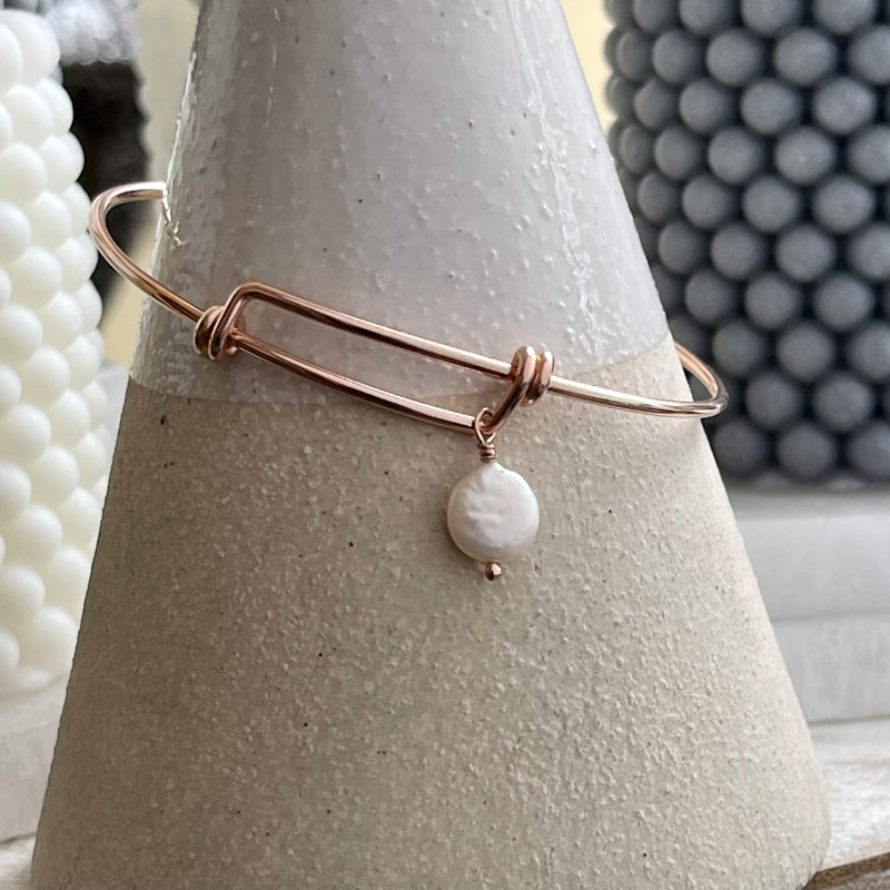Rose Gold-filled Pearl Expandable 7.5” Bangle