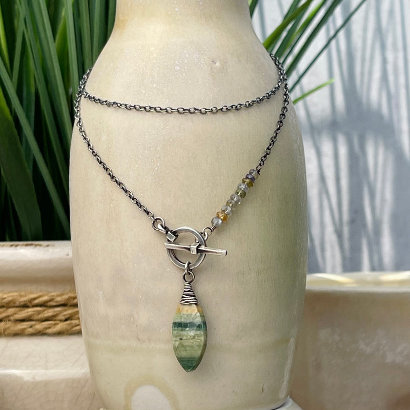 Natural Opal & Sapphire Sterling Silver Necklace