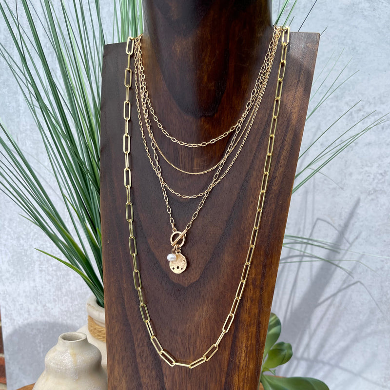 Gold Pearl Sand Dollar Necklace w/Toggle 16”