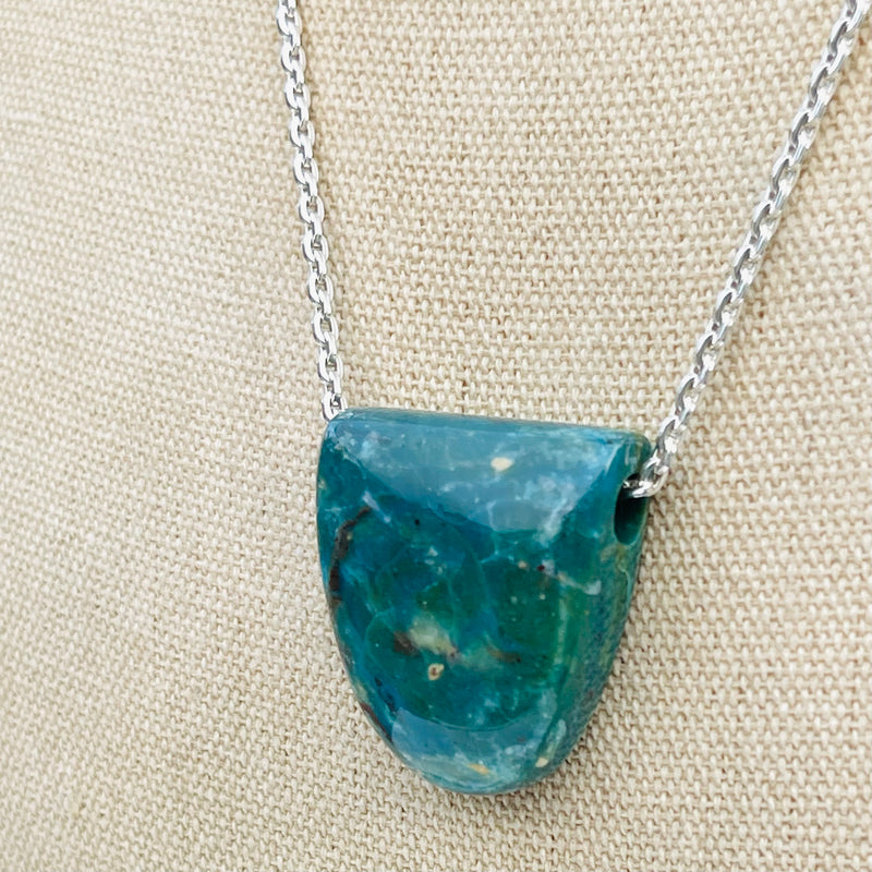 Sterling Silver & Chrysocolla 1”x1.5” Necklace