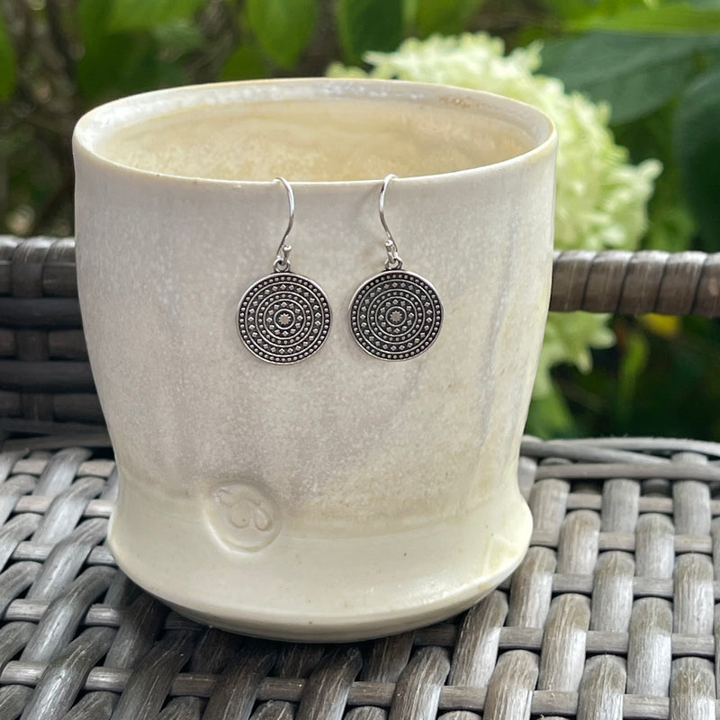 Sterling Silver 1/2” Patterned Disc Earrings