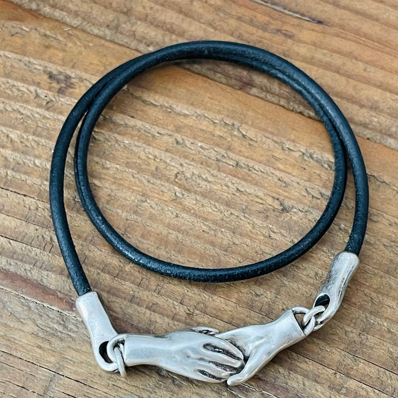 Pewter Hand in Hand Necklace