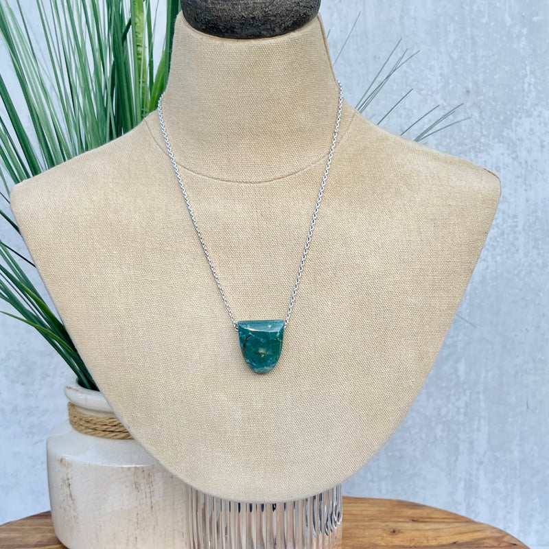 Sterling Silver & Chrysocolla 1”x1.5” Necklace