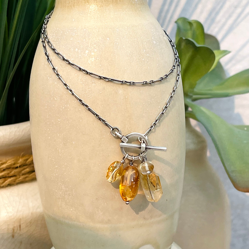 Sterling Silver Citrine Cluster Necklace