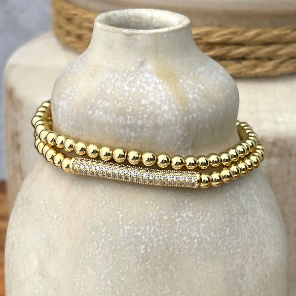 Gold Pave Bracelet 4mm Beads 7.5”