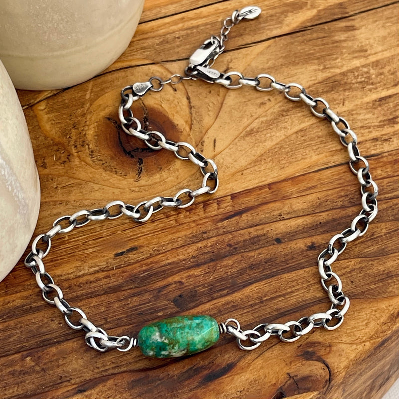 Sterling Silver Chrysocolla Necklace 16”-18”