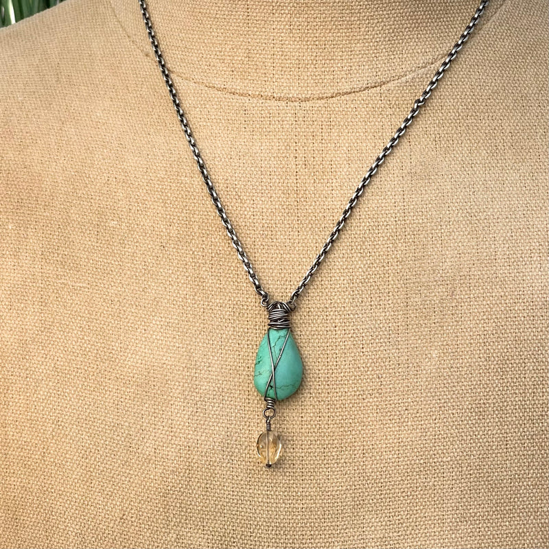 Sterling Silver Turquoise & Citrine Necklace
