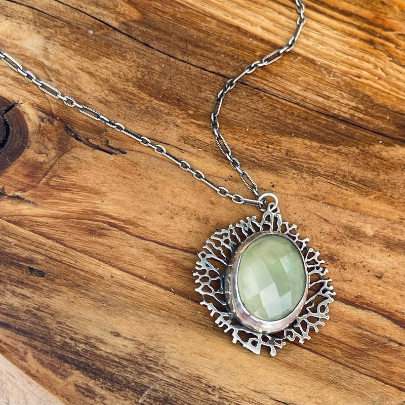 Sterling Silver Faceted Prehnite Necklace