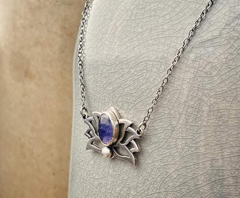 Sterling Silver Garnet Lotus Necklace