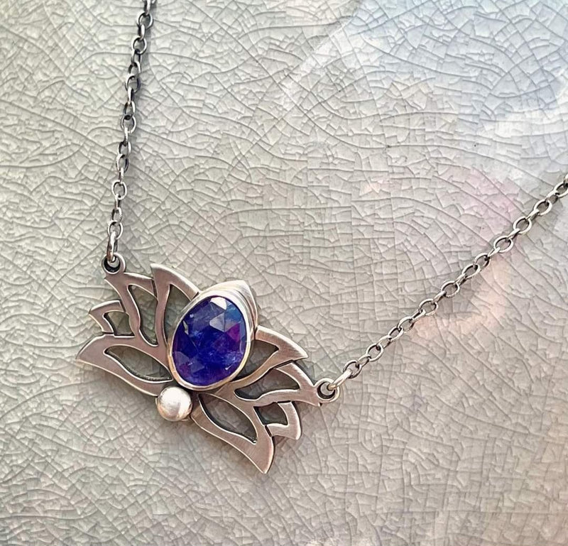 Sterling Silver Garnet Lotus Necklace