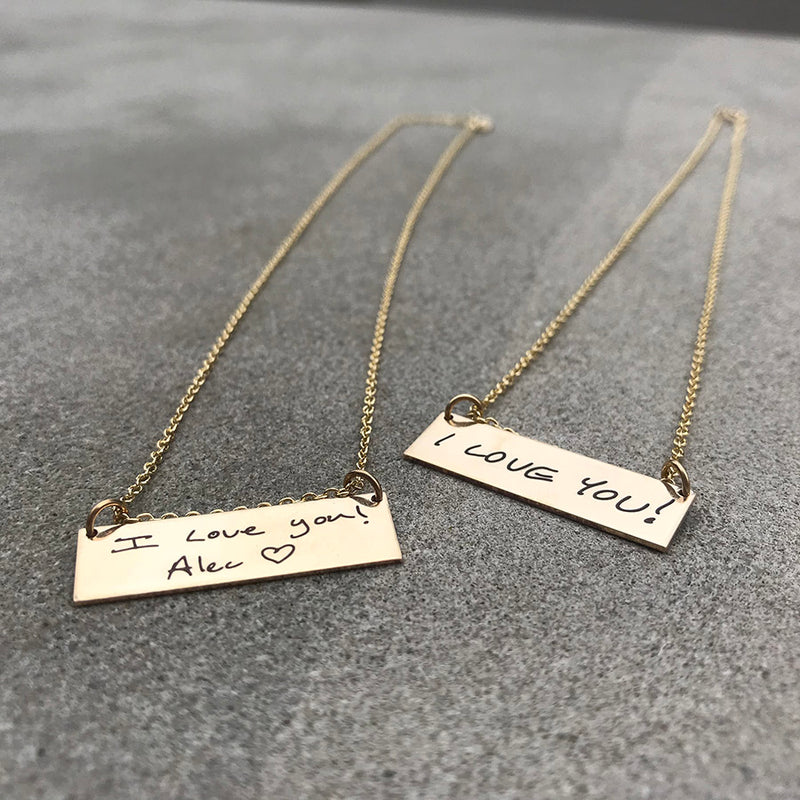 Handwriting Engraved Necklace | Sterling Silver Tag Necklace