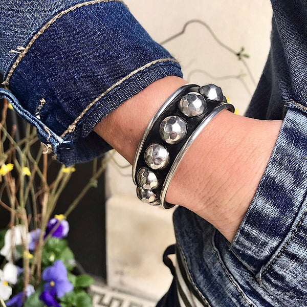 Large Sterling Beaded Cuff - Quick Ship