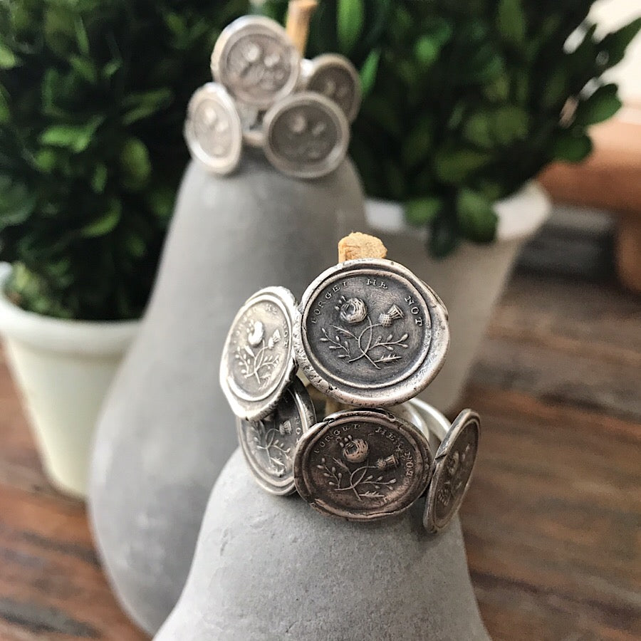 Forget Me Not Flower Wax Stamp Ring | Wax Seal Signet Ring