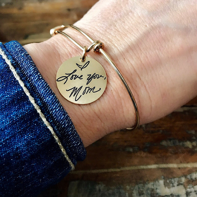 Gold Filled Handwritten Expandable Bracelet with Charm