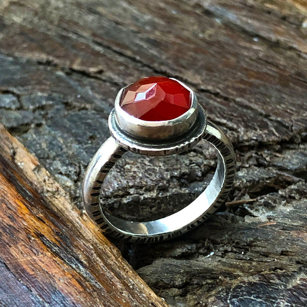 Faceted Carnelian Sterling Silver Ring