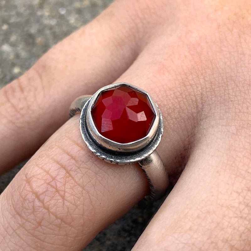 Faceted Carnelian Sterling Silver Ring