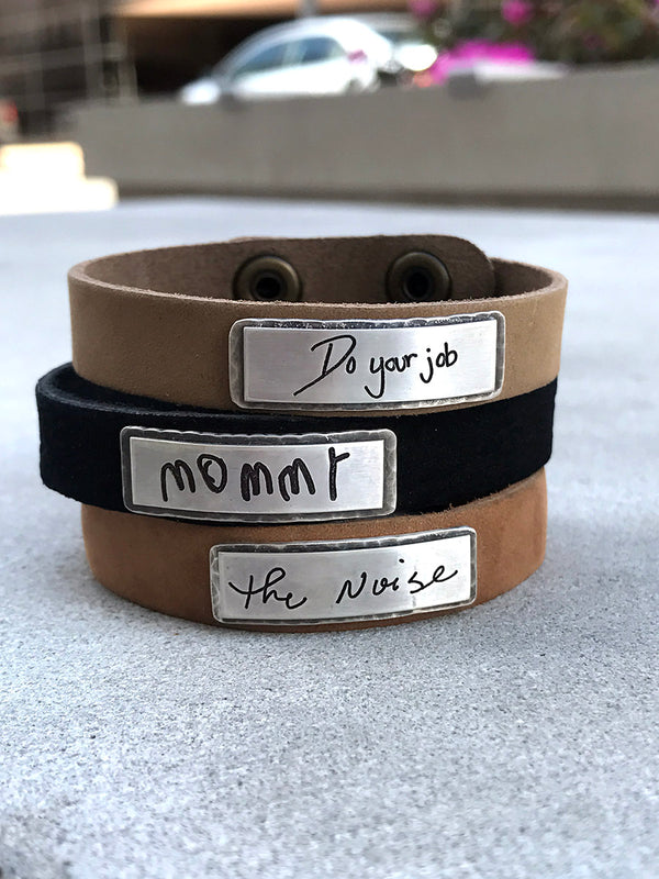 Leather Handwritten Messages Thin Cuff