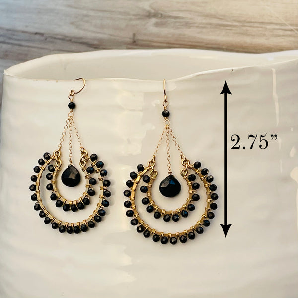 14k Gold-filled Black Onyx Earrings 2.75”