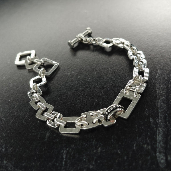 Sterling Silver Hammered Link Bracelet 7.5”