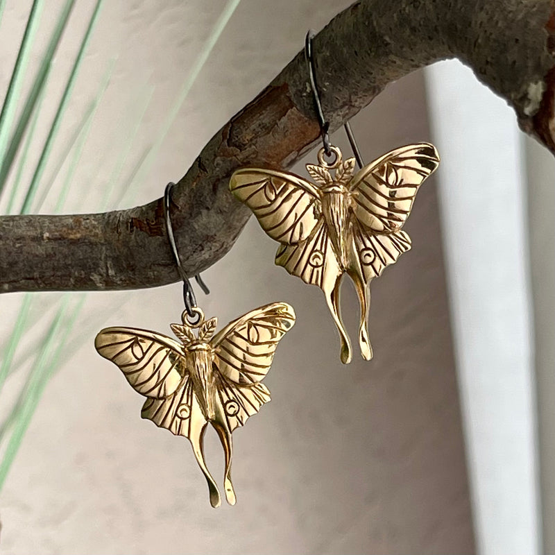 Sterling Silver & Bronze Luna Moth Earrings 1.5”