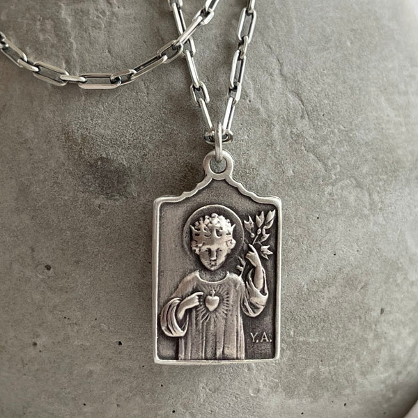 Sterling Silver French Religious Medallion Necklace - Little Jesus