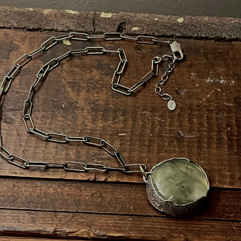 Sterling silver & Prehnite Necklace 20”-22”