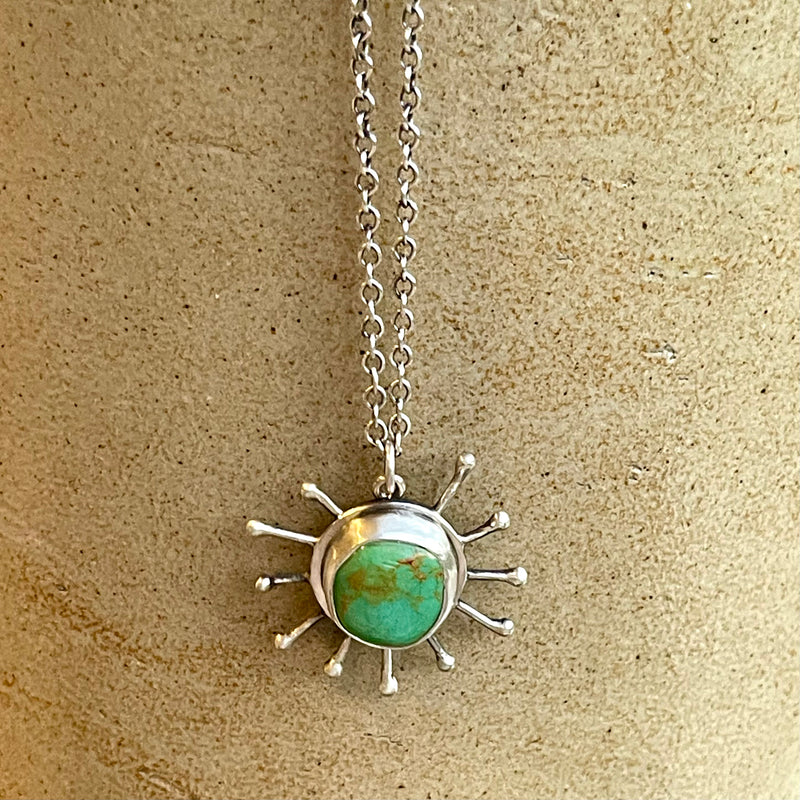 Sterling Silver Turquoise Sun Necklace 16”-18”