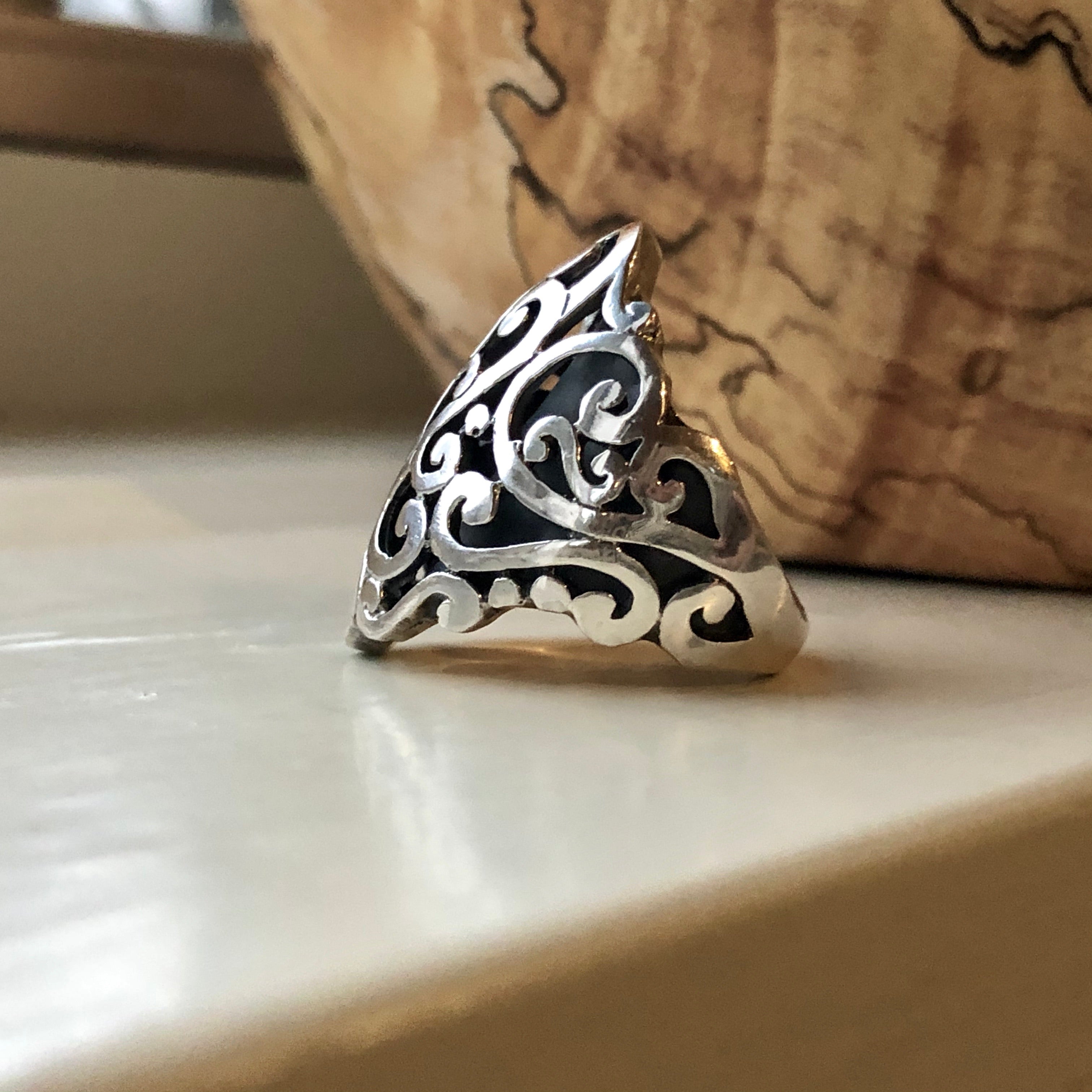 Sterling Silver Scroll Ring | Large Handmade Sterling Silver Ring