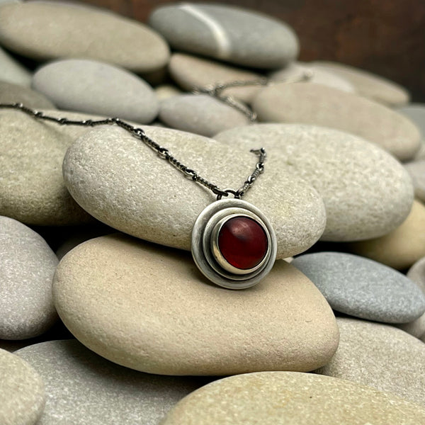 Sterling Silver & Garnet Layered Disc Necklace