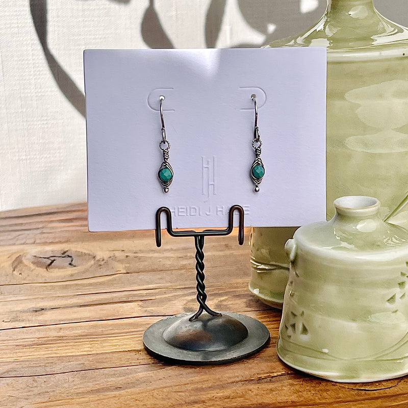 Sterling Silver Woven Faceted Turquoise Earrings 1.25”