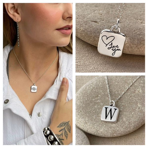 Sterling Silver Personalized Cushion Charm Necklace