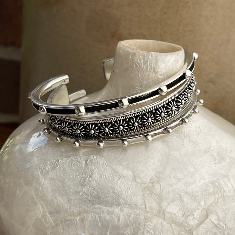 Sterling Silver Hollow Dotted Cuff 7.5”-8”