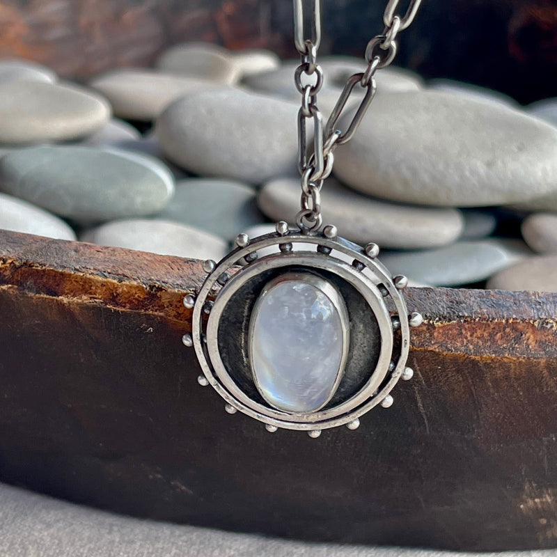 Sterling Silver Dotted Moonstone Necklace