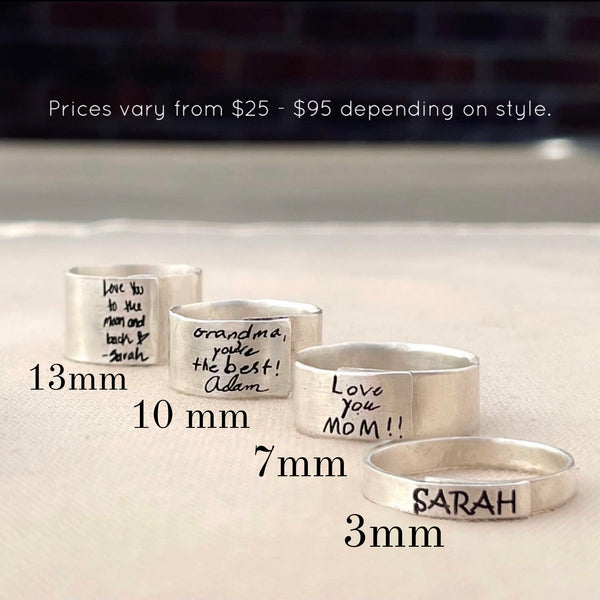 Sterling Silver Adjustable Handwritten/Personalized Ring