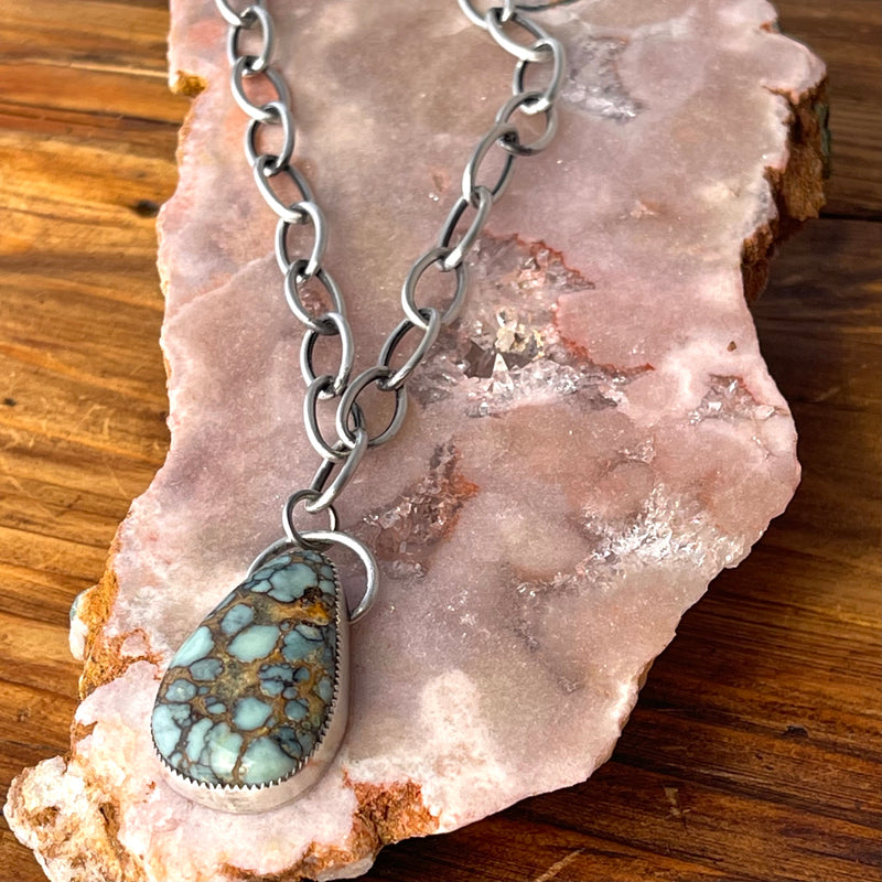 Turquoise Short Pendant Handmade by Delia Langan Jewelry Sterling Silver