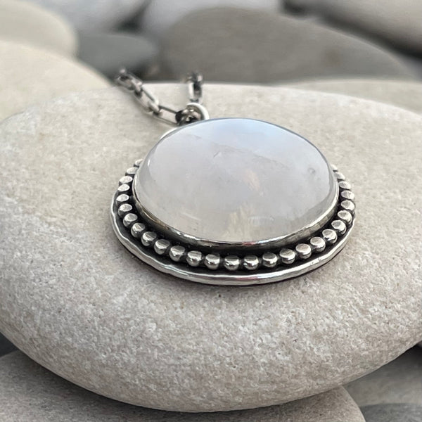 Sterling Silver Smooth Round Moonstone Necklace
