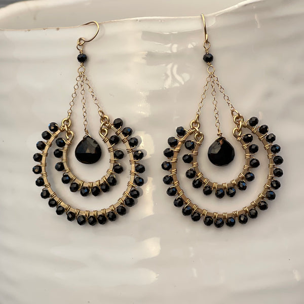 14k Gold-filled Black Onyx Earrings 2.75”