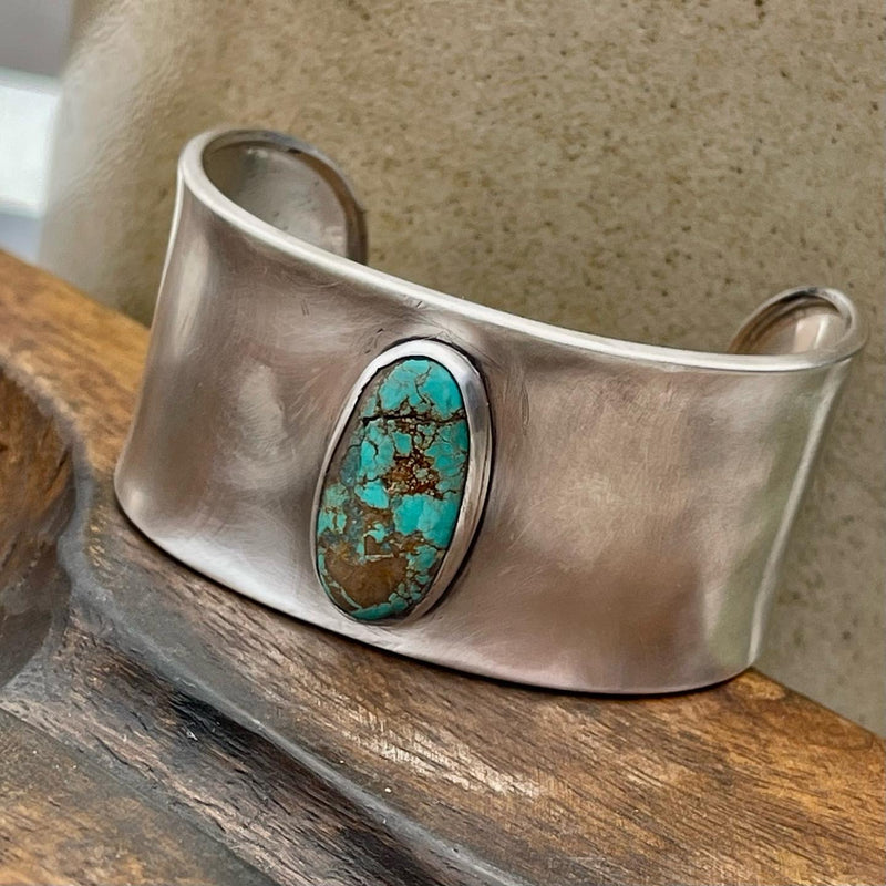 Sterling Silver Turquoise Cuff 1.25” wide fits 7.5”