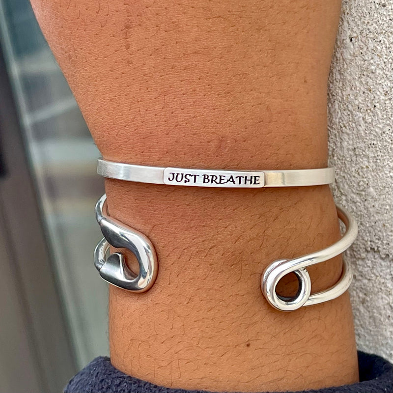 Sterling Silver “Just Breathe” Cuff 6.5”-7.5”