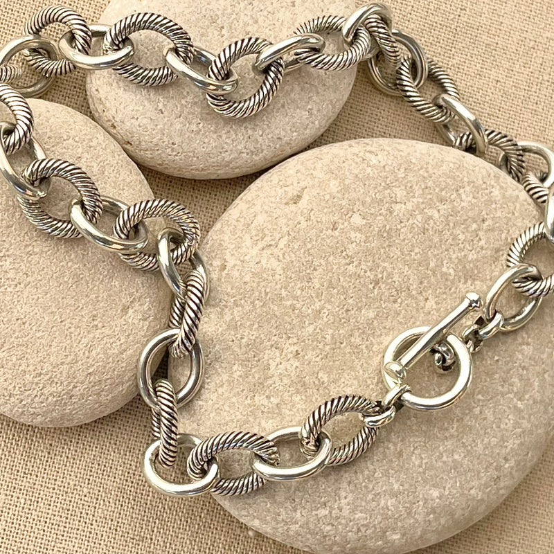 Twisted And smooth Sterling Silver Chain Necklace