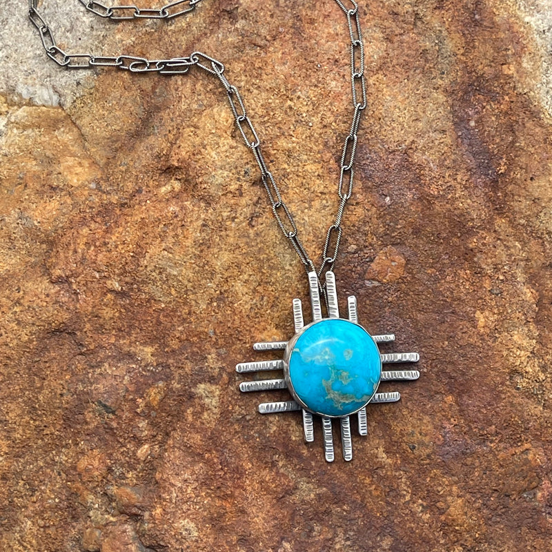 Large Sterling Silver Candelaria Turquoise Necklace