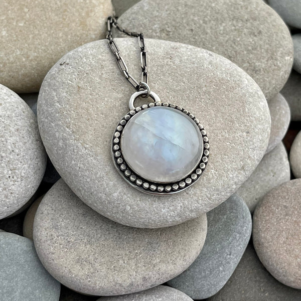 Sterling Silver Smooth Round Moonstone Necklace
