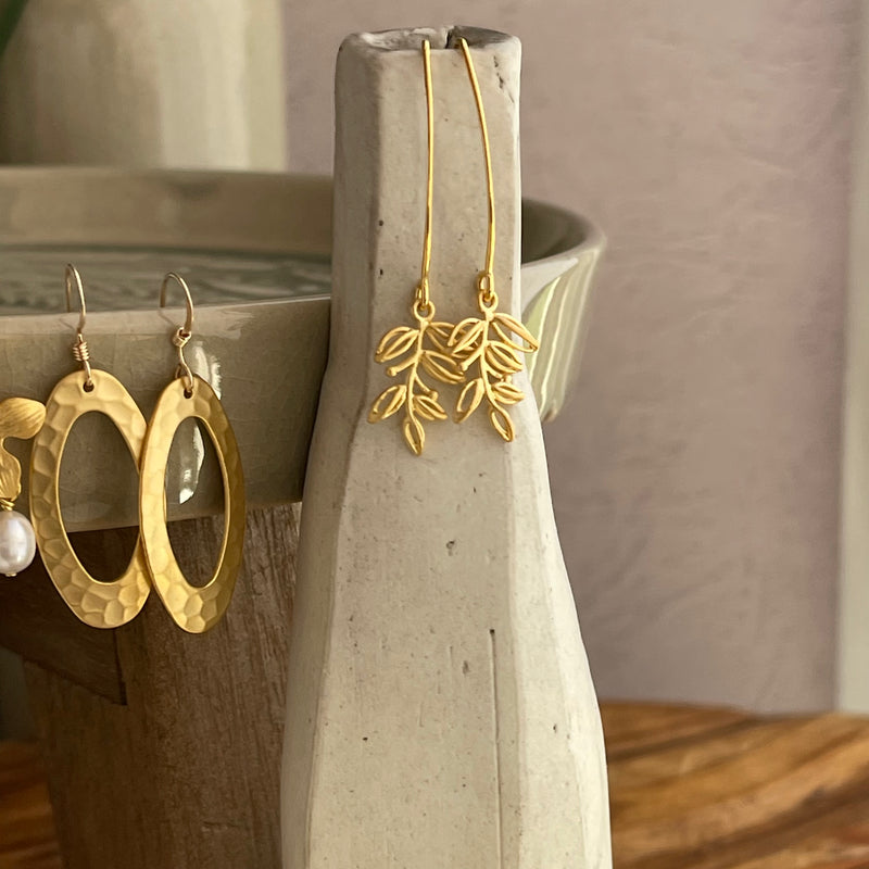 Gold-filled Matte Earrings or Sterling Silver Champagne Swarovski Drop Earrings