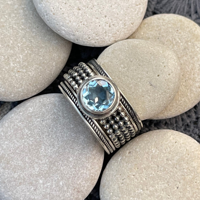 Natural Blue Topaz Sterling Silver Ring