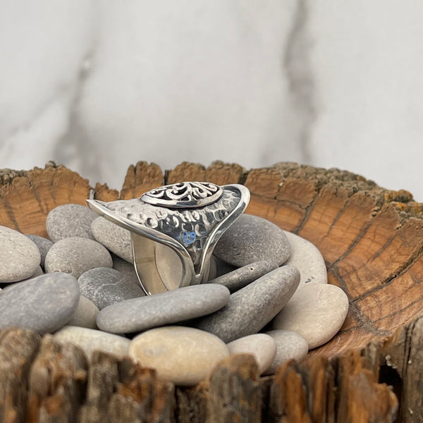 Sterling Silver Hammered Center Ring